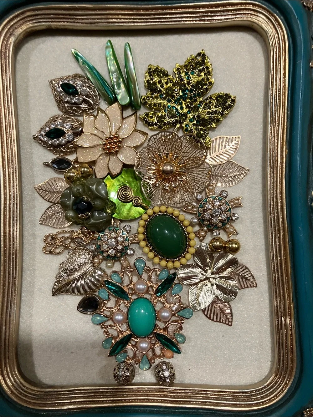 Teal and Gold Vintage-Inspired Floral Wall Art Frame